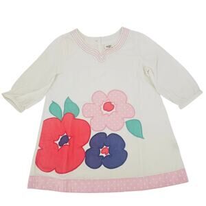 Mini Boden White Floral Patch Tunic Dress 100% Cotton Girls 7-8Y 3523